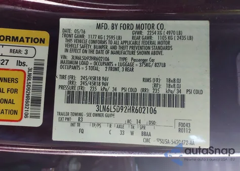 2017 Lincoln Mkz Select z USA, uszkodzony, nr VIN 3LN6L5D92HR602106